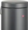 A close-up of a dark gray trash can with a red Wesco logo. Produktbild-Vorschau