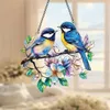 GKA Sonnenfänger 2 Vögel auf Blumenast 20 cm Meise Buntglas Produktbild-Vorschau 1