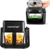 A collage of two NutriChef air fryer and grill appliances, one showing french fries and the other showing a steak being grilled. Produktbild-Vorschau