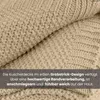 A close-up of a knitted blanket with text overlay describing its features. Náhled obrázku produktu