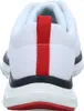 The back view of a white sneaker with red and black accents. Produktbild-Vorschau