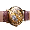 Close-up of a mechanical watch with a skeleton dial and a leather strap. Produktbild-Vorschau