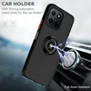 A black phone case with a ring holder is shown attached to a car vent mount, with stylized lightning effects indicating magnetic attraction. Produktbild-Vorschau