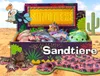 A display box filled with plush toy animals, with more toys in front of the box, set against a desert background with a cartoon vulture and cactus. Produktbild-Vorschau