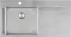 A top-down view of a stainless steel kitchen sink with a drainer. Produktbild-Vorschau