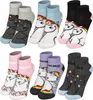 A collection of women's socks with unicorn and animal prints, arranged in pairs. Produktbild-Vorschau