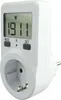 A white electricity meter plugged into a socket, displaying power consumption. Produktbild-Vorschau