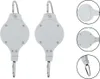 Two white retractable plant hangers with carabiner clips are shown against a white background. Additional close-up views of the product are shown on the right side of the image. Náhled obrázku produktu