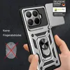 A hand holding a phone case with a camera cover and ring holder. Produktbild-Vorschau