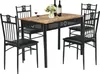 A dining table set with four chairs, two bottles of wine, and a vase of flowers on the table. Anteprima dell’immagine prodotto