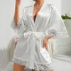 Satin-Bademantel für Damen - Spitzen-Set - Damenunterwäsche Produktbild-Vorschau 2
