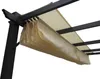 A close-up view of a beige fabric canopy attached to a black metal pergola structure. Produktbild-Vorschau