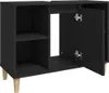 A black bathroom vanity cabinet with two doors and an open shelf. Náhled obrázku produktu