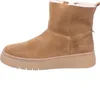A side view of a single brown boot on a white background. Voir les images du produit