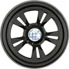 A close-up, front-facing view of a black wheel with a blue, faceted center. Produktbild-Vorschau