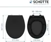 Diagrams showing the dimensions of a black toilet seat. Náhled obrázku produktu
