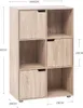 A product image of a wooden shelving unit with dimensions indicated. Produktbild-Vorschau