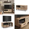 A collage of images showing a wooden TV stand with a drawer and door, presented in different angles and settings. Anteprima dell’immagine prodotto