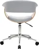 A back view of a modern office chair with a light wood frame and gray fabric upholstery, shown on a white background. Produktbild-Vorschau