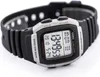 A digital watch with a black strap and silver-toned casing is shown against a white background. Náhľad obrázku produktu