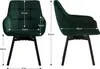 Two views of a green velvet dining chair with dimensions indicated by measurement lines and text. Voir les images du produit