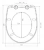 A technical drawing of a toilet seat with dimensions indicated. Anteprima dell’immagine prodotto