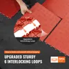 A hand is shown connecting red interlocking floor tiles, with a close-up inset showing the interlocking mechanism. Voir les images du produit