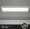 A modern, ultra-thin LED ceiling light with a white and silver finish, mounted on a light gray ceiling. Produktbild-Vorschau