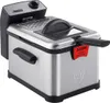 A silver and black deep fryer on a white background. Produktbild-Vorschau