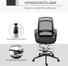 A black ergonomic office chair with adjustable height and footrest, shown with close-up diagrams of its adjustment mechanisms. Náhled obrázku produktu