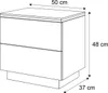A line drawing of a white nightstand with dimensions indicated. Produktbild-Vorschau