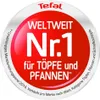 A circular marketing badge for Tefal, claiming they are the world's number 1 for pots and pans. Produktbild-Vorschau