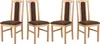 Four wooden dining chairs with brown upholstered seats and backrests are arranged in a row against a white background. Voir les images du produit
