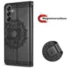 A black flip case for a Samsung Galaxy A14 phone, featuring a mandala design and a magnetic closure. Produktbild-Vorschau
