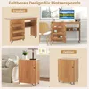 Collage showing a foldable sewing table in expanded and folded states, and a compact cabinet version. Podgląd zdjęcia produktu