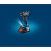 A Bosch cordless drill is shown on a blue background with light emanating from the drill's LED. Náhled obrázku produktu