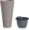 A tall, wavy planter and a separate dark gray bucket with handles are shown against a white background. Náhľad obrázku produktu
