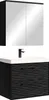 A black bathroom vanity set with a sink and a mirrored cabinet above it, presented against a white background. Voir les images du produit