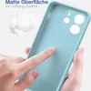 A hand is touching the inside of a light blue phone case, highlighting its matte texture. Produktbild-Vorschau