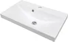 A white ceramic sink with a drain and faucet hole. Produktbild-Vorschau