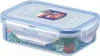 A transparent food storage container with a blue lid and latches, shown on a white background. Voir les images du produit