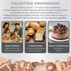 Collage of images showcasing the versatility of a kitchen machine, with text descriptions and images of baking, bread, and cake. Produktbild-Vorschau