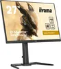 A gaming monitor with marketing text and graphics overlaid on the screen. Produktbild-Vorschau