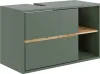A green vanity cabinet with a wooden accent and an open shelf. Náhled obrázku produktu