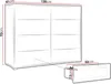 A line drawing of a dresser with dimensions indicated by red lines and text. Náhľad obrázku produktu