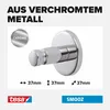 A close-up marketing image of a chrome-finished wall hook, with text indicating material and dimensions. Náhled obrázku produktu