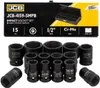 The image shows the packaging and contents of a JCB impact socket set. Produktbild-Vorschau