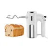 A white hand mixer with a silver trim is positioned next to a sliced loaf of bread. The mixer has a whisk attachment extended. Anteprima dell’immagine prodotto
