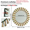 A round mirror with a sunburst frame, shown with dimensions and weight information. Anteprima dell’immagine prodotto