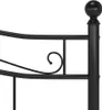 Close-up of a black metal bed frame, focusing on the headboard design. Podgląd zdjęcia produktu